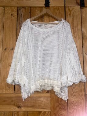 Umgee Cream Open-Weave Poncho Sweater